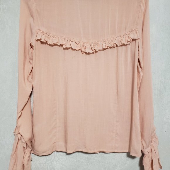 Paige Montel Ruffle Flare Cuffs Button Down V-Neck Blouse - Picture 6 of 14